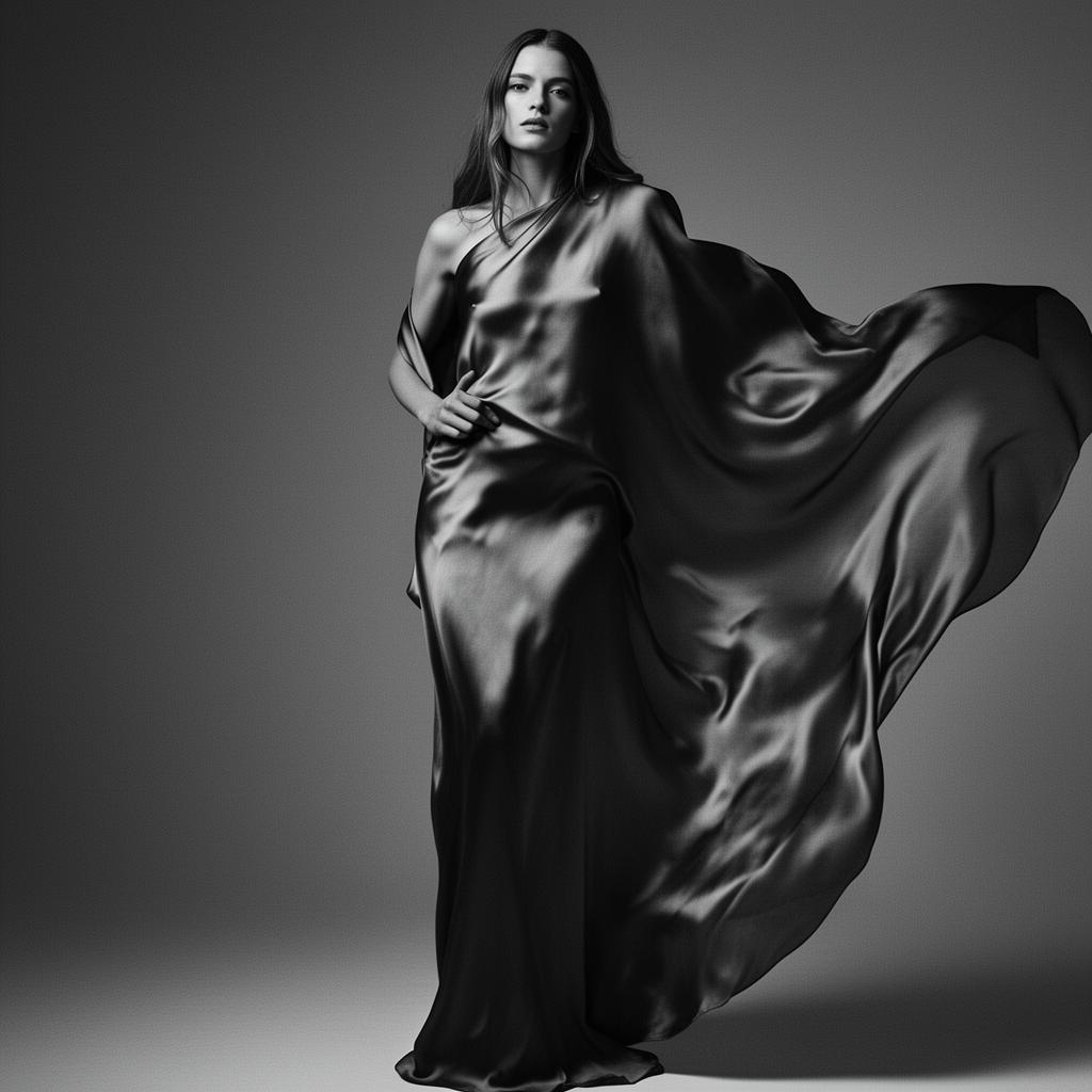 Telar — editorial de moda con seda en movimiento